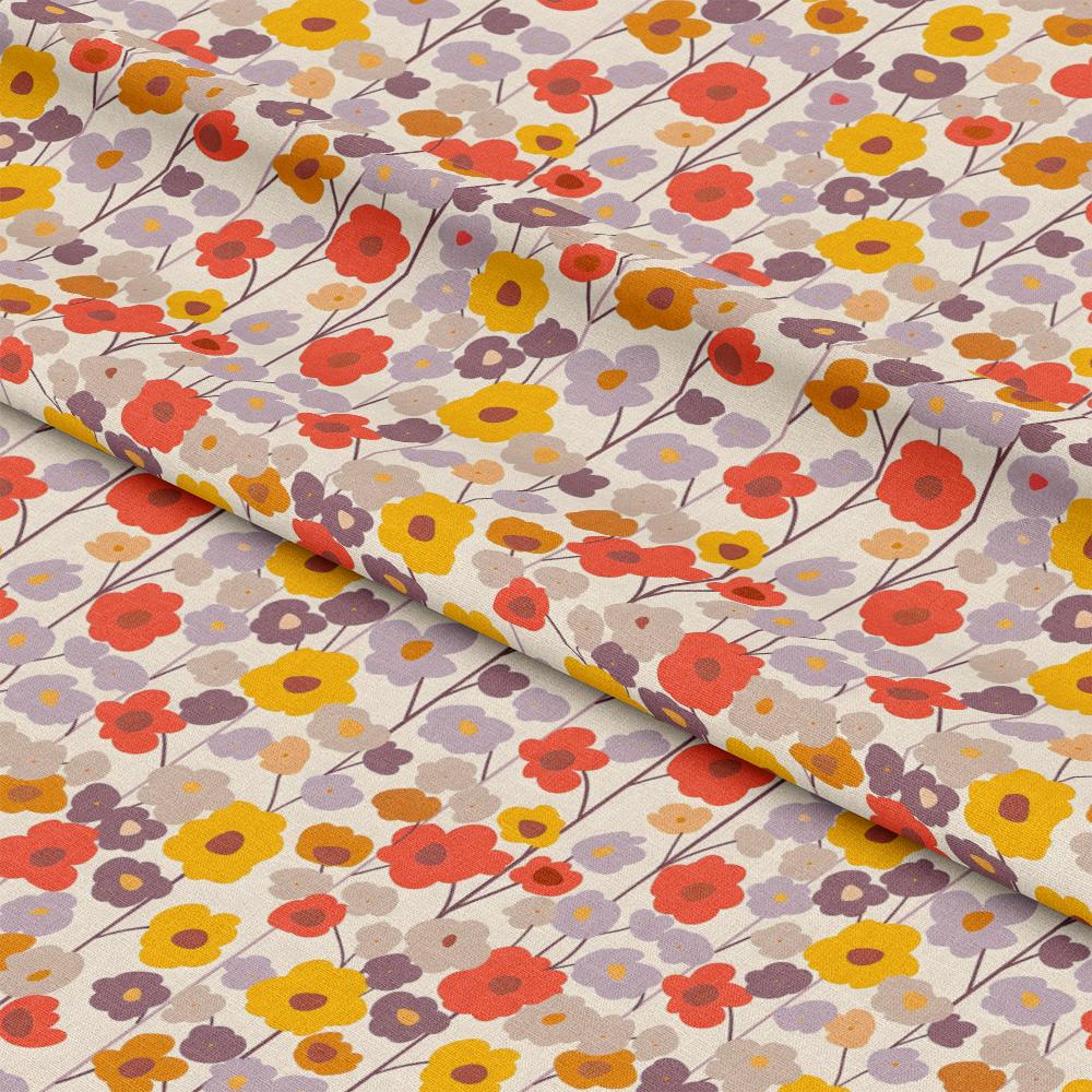 Retro Floral Daisies Pattern 8 Quilting Cotton Fabric