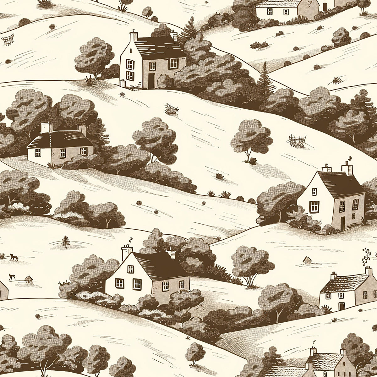 Countryside Cottages Pattern 1 Minky Fabric