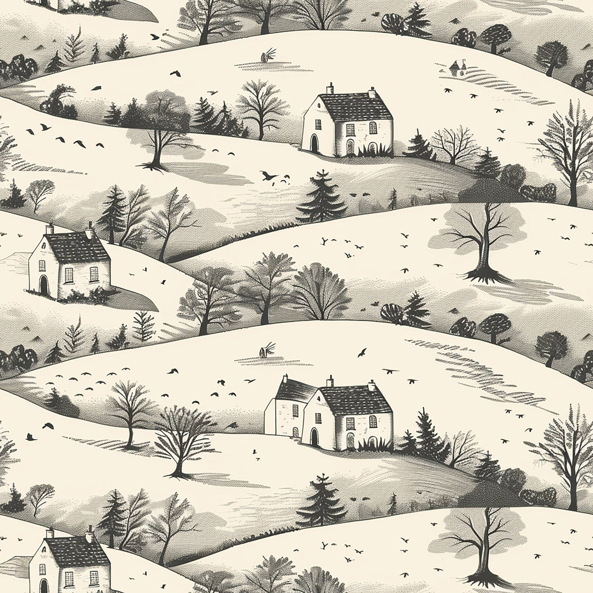 Countryside Cottages Pattern 2 Minky Fabric