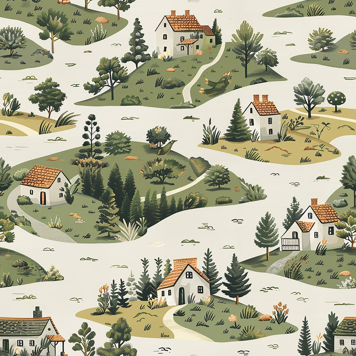 Countryside Cottages Pattern 6 Minky Fabric