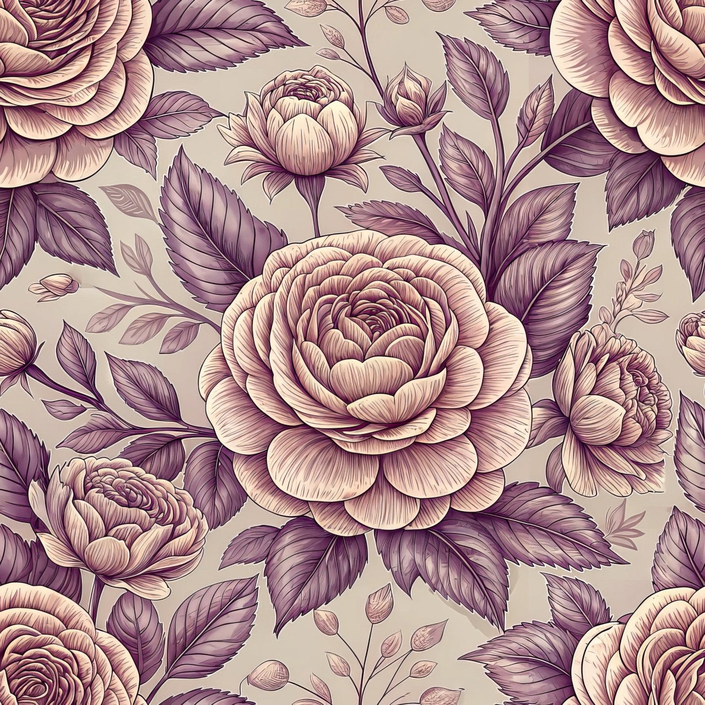 Romantic Mauve Floral Pattern 9 Quilting Cotton Fabric