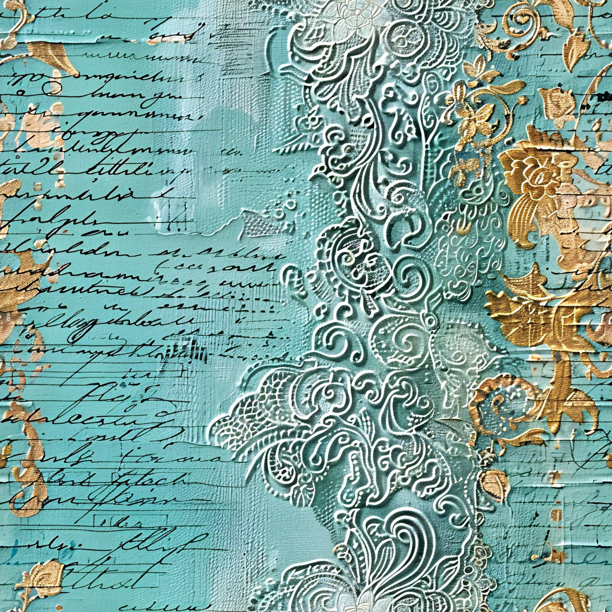 Gilded Lace Script Pattern 12 Minky Fabric