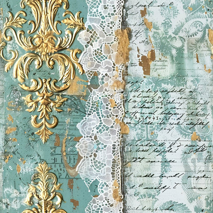 Romantic Rococo Turquoise Gold Pattern 15 Quilting Cotton Fabric