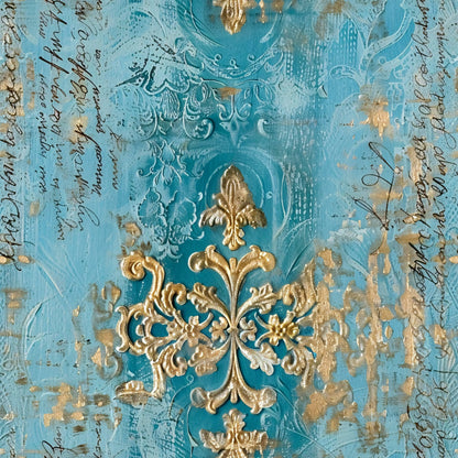 Romantic Rococo Turquoise Gold Pattern 17 Quilting Cotton Fabric