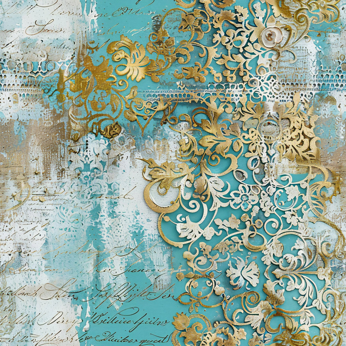 Gilded Lace Script Pattern 20 Minky Fabric