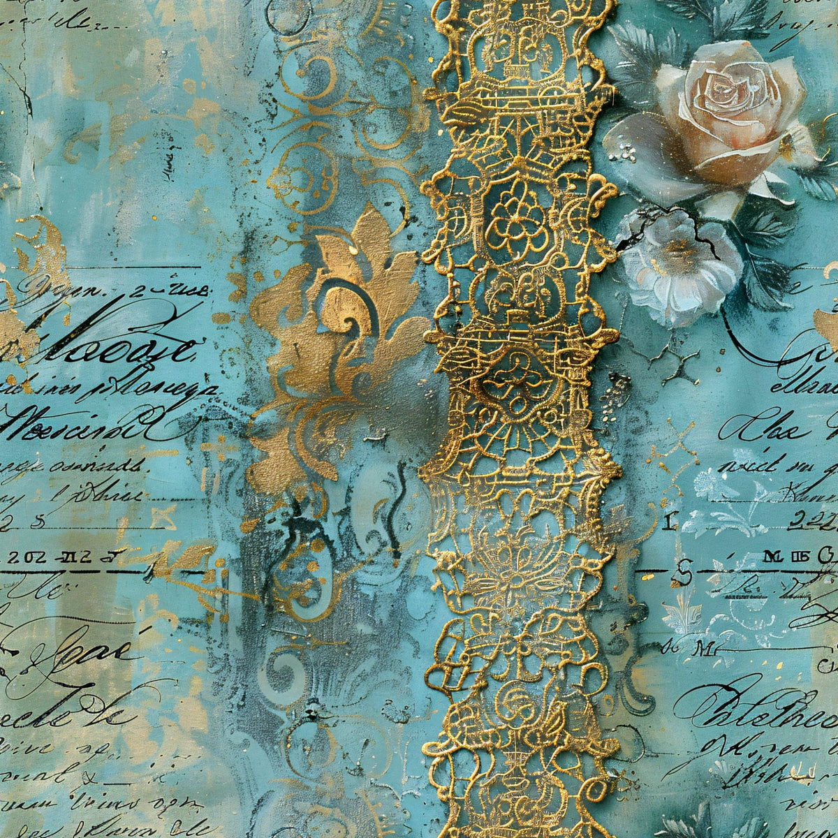Gilded Lace Script Pattern 3 Minky Fabric