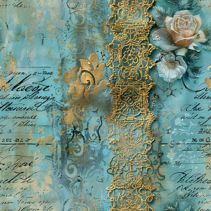 Gilded Lace Script Pattern 3 Minky Fabric