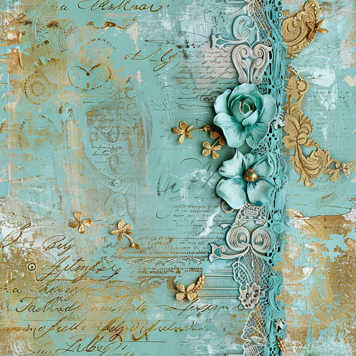 Gilded Lace Script Pattern 5 Minky Fabric