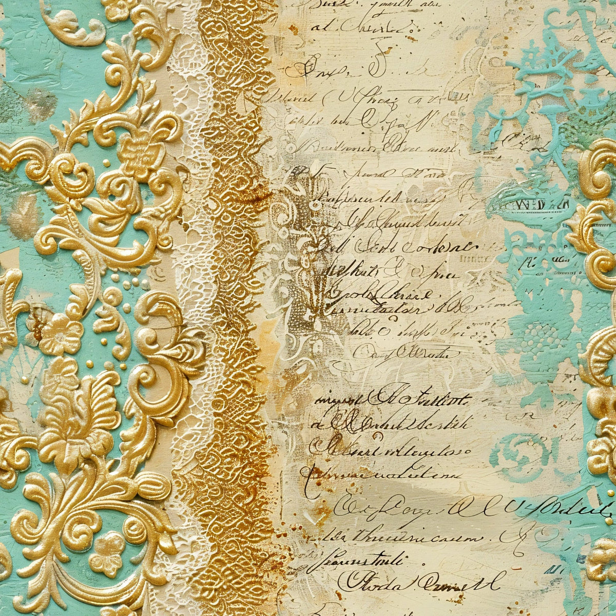 Gilded Lace Script Pattern 7 Minky Fabric