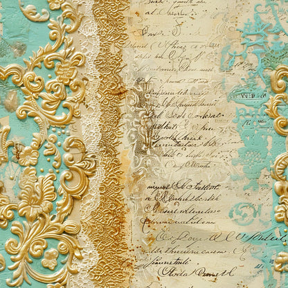 Gilded Lace Script Pattern 7 Minky Fabric