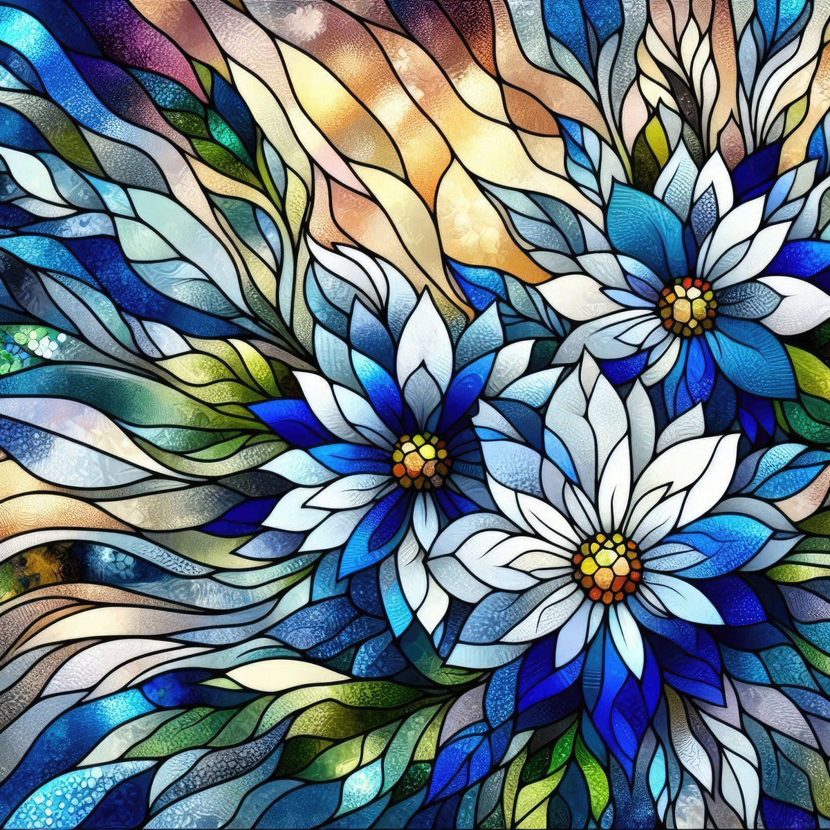 Sapphire Mosaic Blooms Pattern 1 Minky Fabric