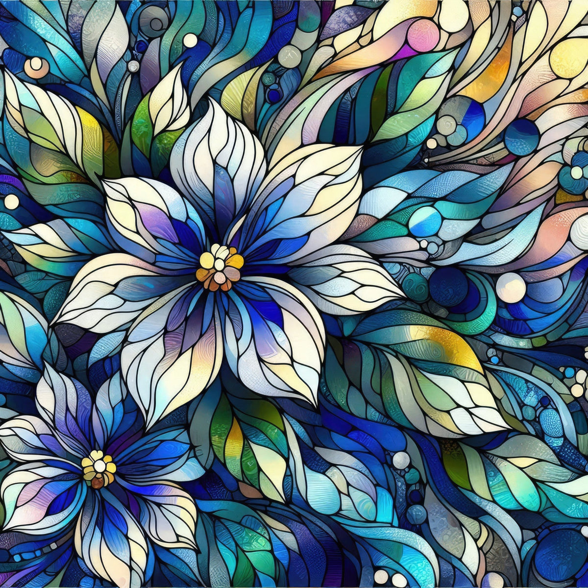 Sapphire Mosaic Blooms Pattern 2 Minky Fabric