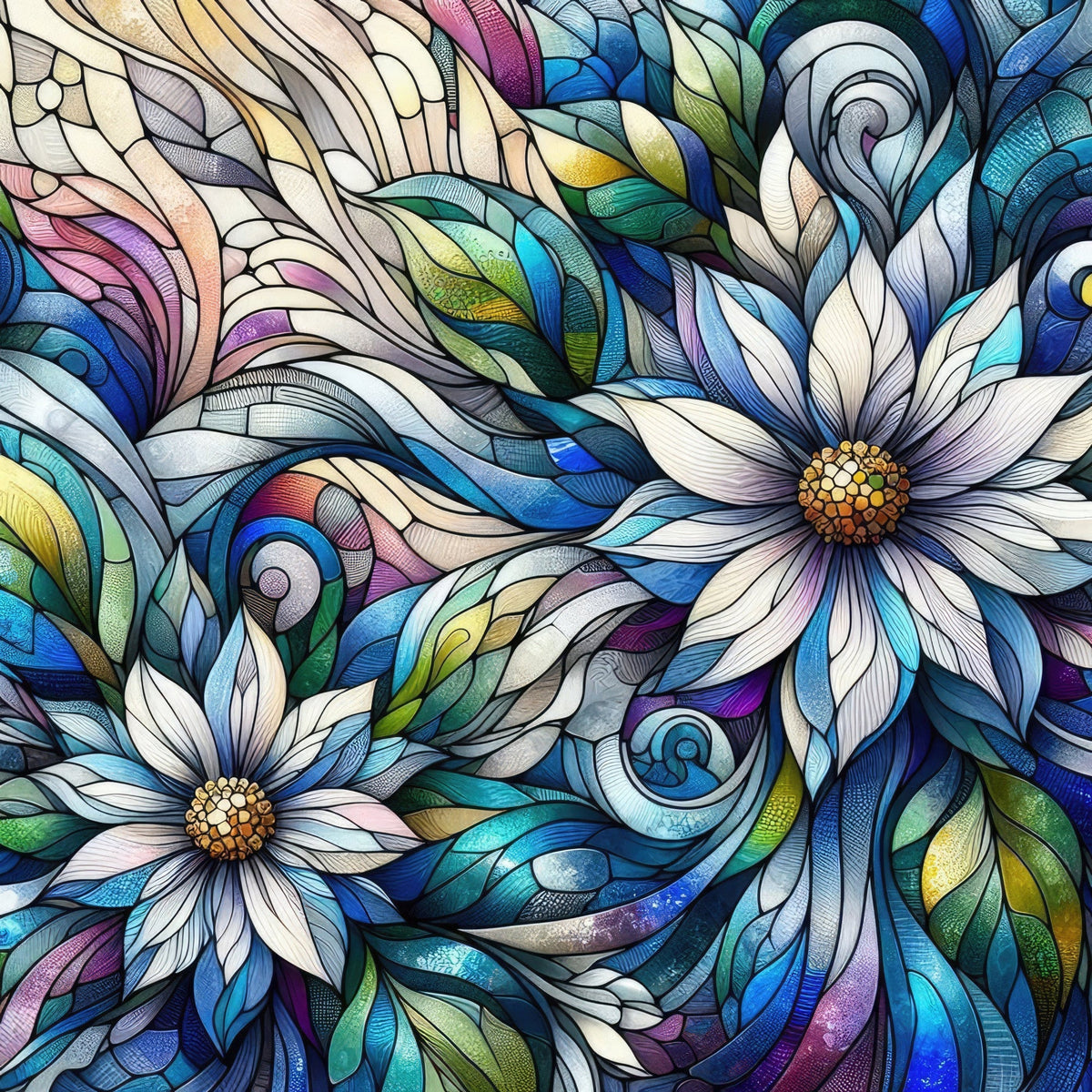 Sapphire Mosaic Blooms Pattern 3 Minky Fabric