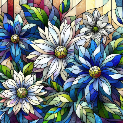 Royal Blue Stained Glass Pattern 5 Quilting Cotton Fabric