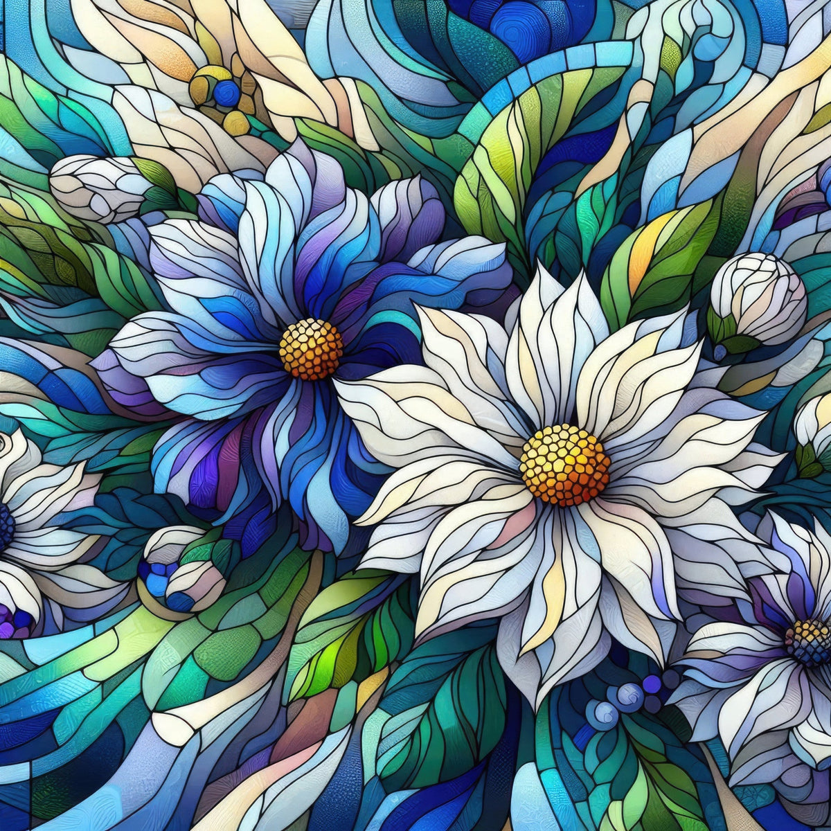 Sapphire Mosaic Blooms Pattern 6 Minky Fabric