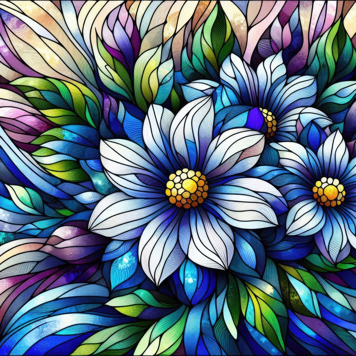 Sapphire Mosaic Blooms Pattern 9 Minky Fabric