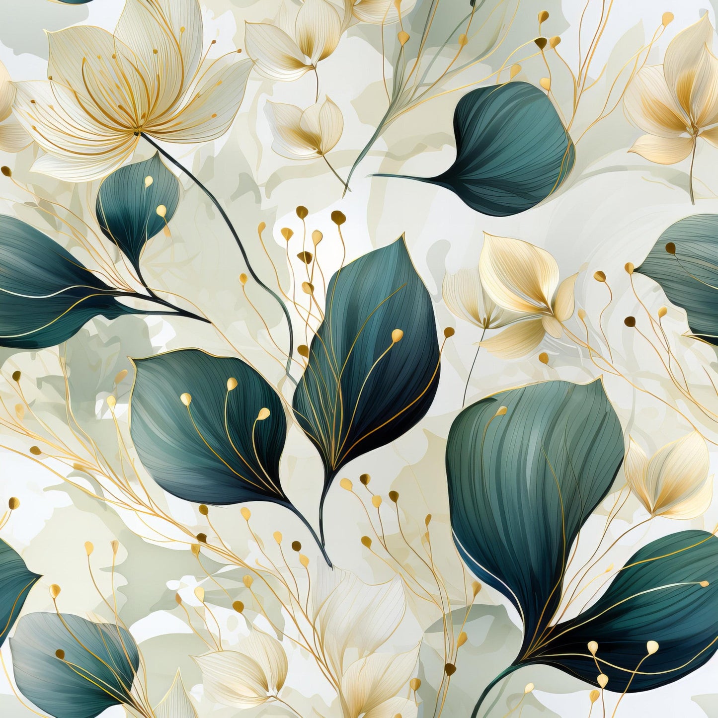 Sage Green Leaves Pattern 11 Quilting Cotton Fabric