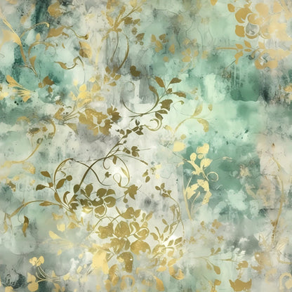 Sage Green and Gold Grunge Damask Pattern 4 Quilting Cotton Fabric
