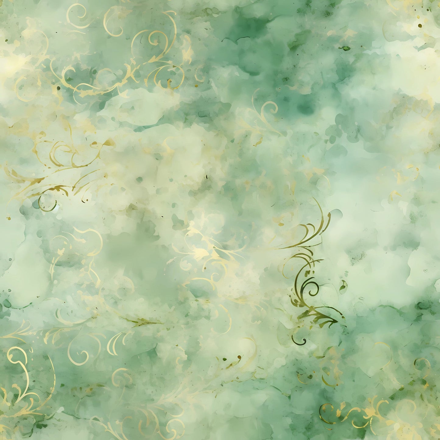 Sage Green and Gold Grunge Damask Pattern 5 Quilting Cotton Fabric
