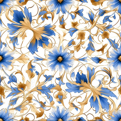 Sapphire Blue Flowers Pattern 11 Quilting Cotton Fabric