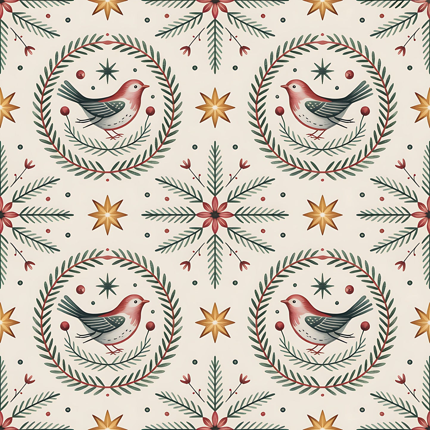 Scandinavian Folk Christmas Pattern 13 Quilting Cotton Fabric