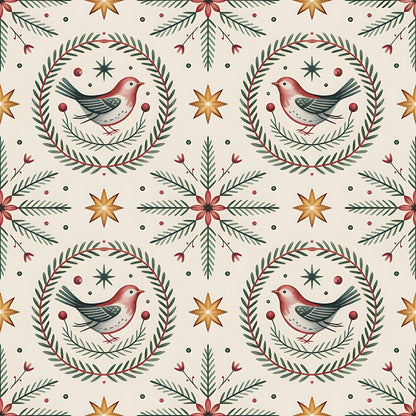 Scandinavian Folk Christmas Pattern 13 Quilting Cotton Fabric
