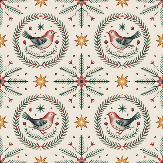 Scandinavian Folk Christmas Pattern 13 Quilting Cotton Fabric
