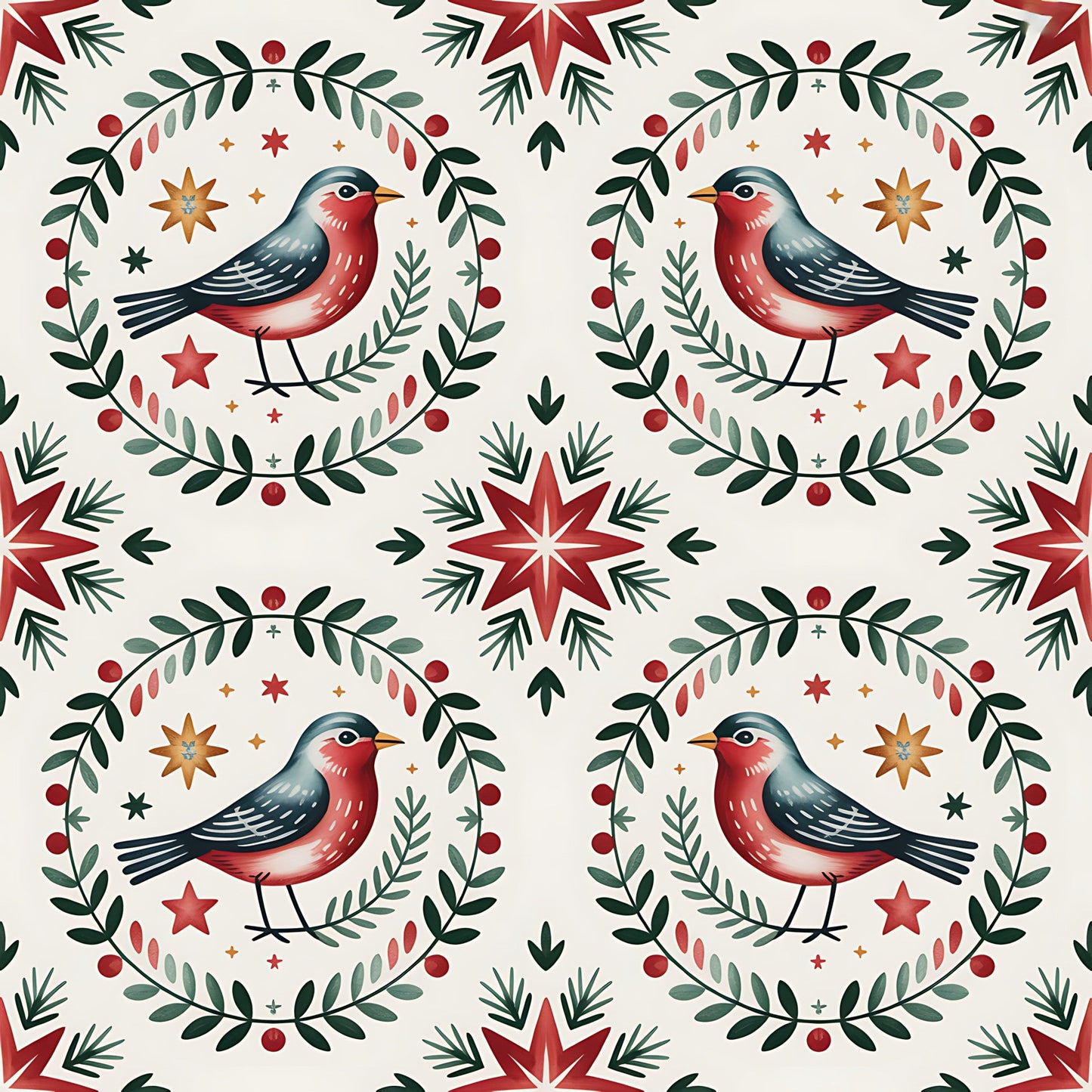Scandinavian Folk Christmas Pattern 14 Quilting Cotton Fabric