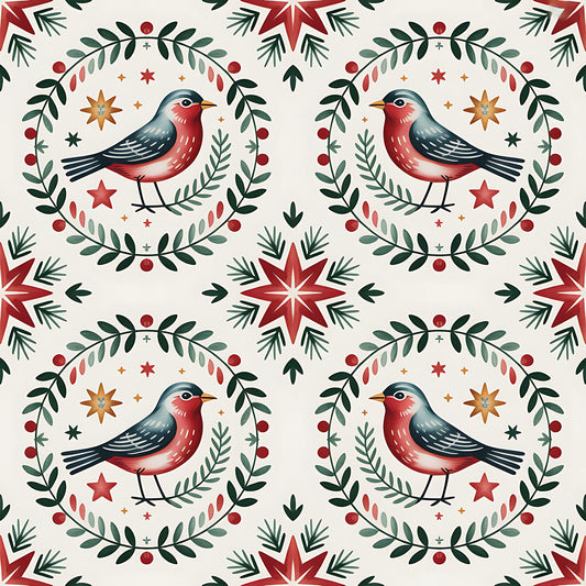 Scandinavian Folk Christmas Pattern 14 Quilting Cotton Fabric