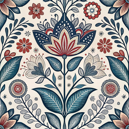 Scandinavian Folk Floral Pattern 6 Quilting Cotton Fabric