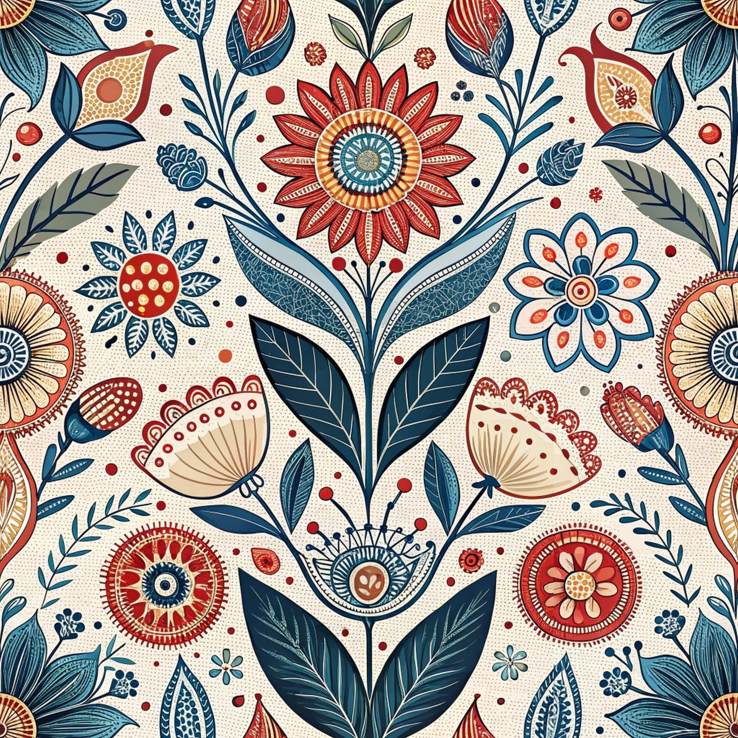 Scandinavian Folk Floral Pattern 8 Quilting Cotton Fabric