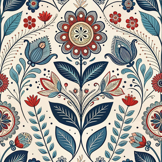 Scandinavian Folk Floral Pattern 9 Quilting Cotton Fabric