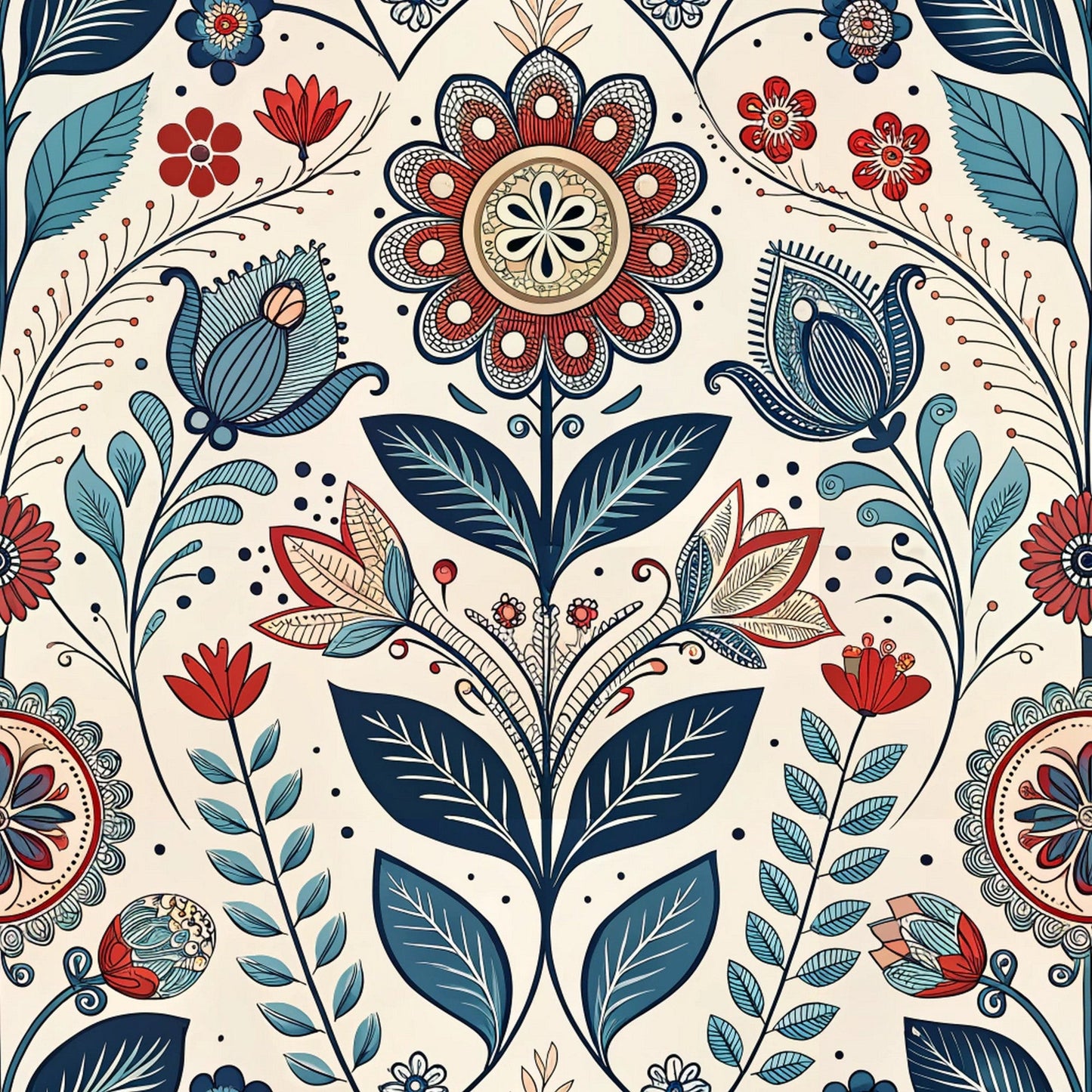 Scandinavian Folk Floral Pattern 9 Quilting Cotton Fabric