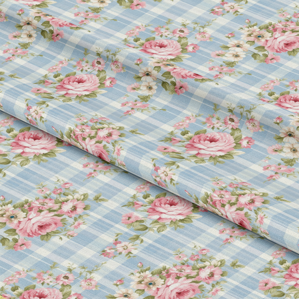 Shabby Chic Floral Plaid Pattern 11 Quilting Cotton Fabric