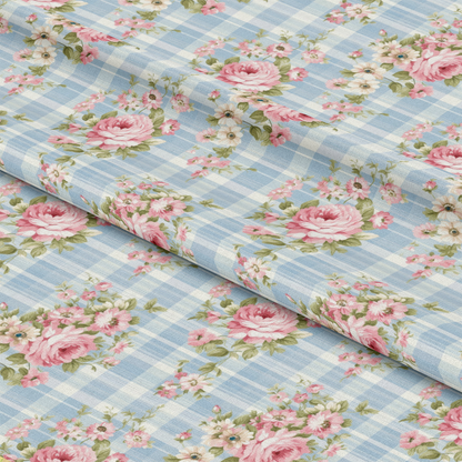 Shabby Chic Floral Plaid Pattern 11 Quilting Cotton Fabric