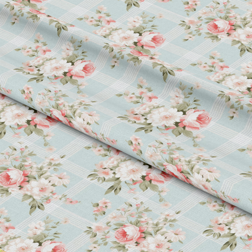 Shabby Chic Floral Plaid Pattern 12 Quilting Cotton Fabric