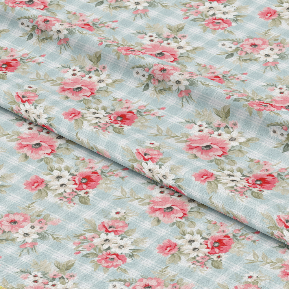 Shabby Chic Floral Plaid Pattern 2 Quilting Cotton Fabric