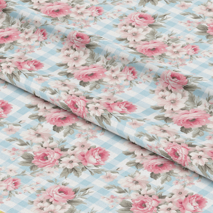 Shabby Chic Floral Plaid Pattern 3 Quilting Cotton Fabric