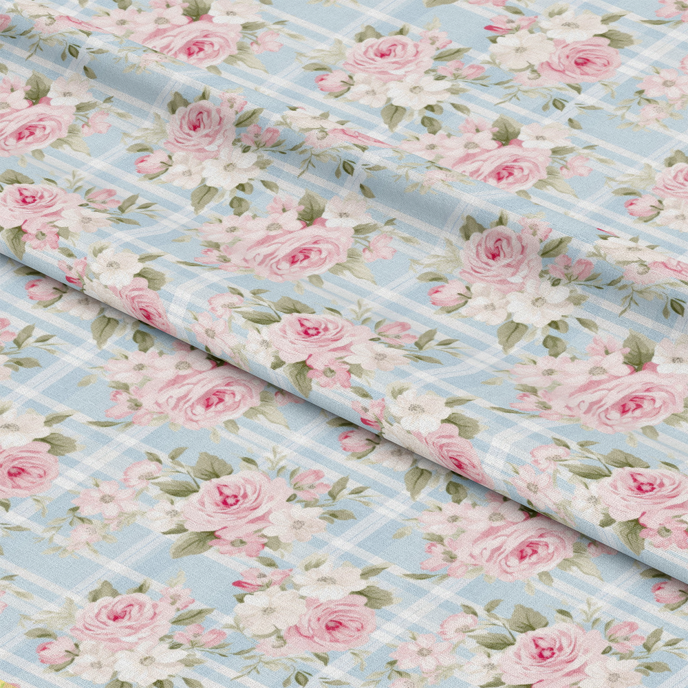 Shabby Chic Floral Plaid Pattern 4 Quilting Cotton Fabric