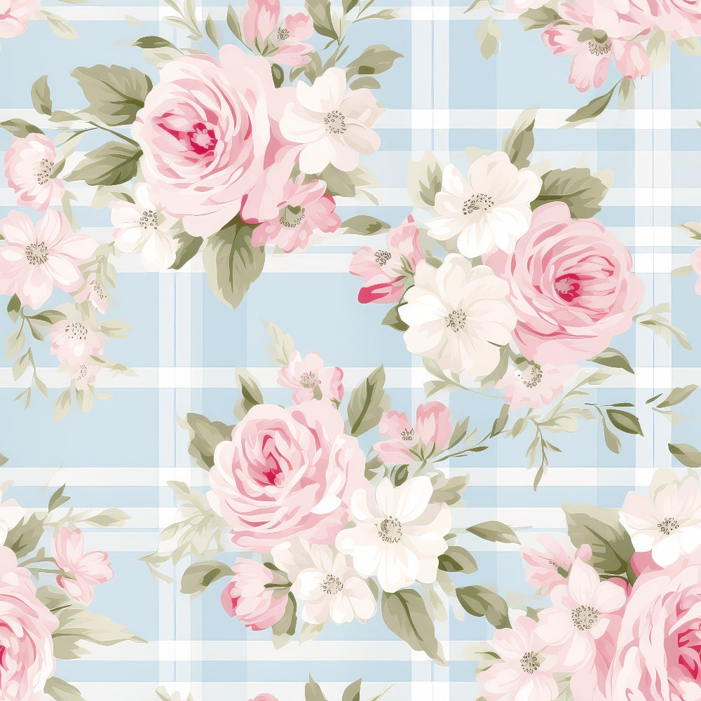 Cottage Rose Gingham Pattern 4 Minky Fabric