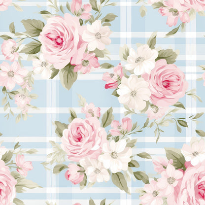 Cottage Rose Gingham Pattern 4 Minky Fabric