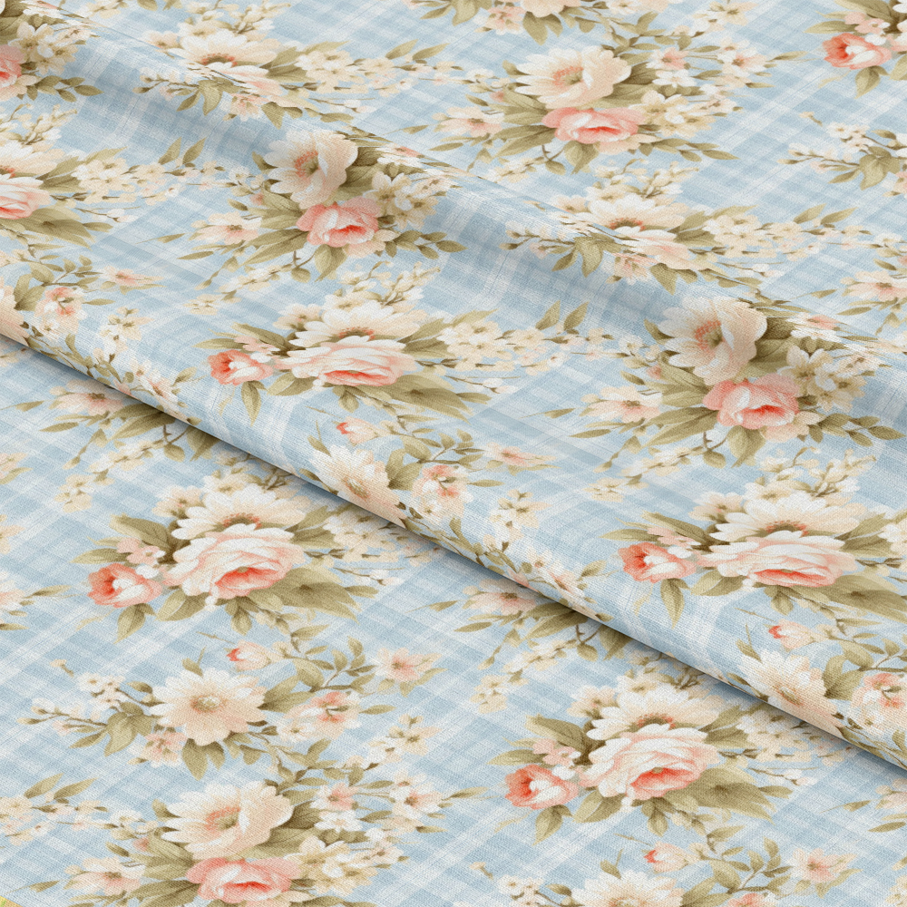 Shabby Chic Floral Plaid Pattern 5 Quilting Cotton Fabric