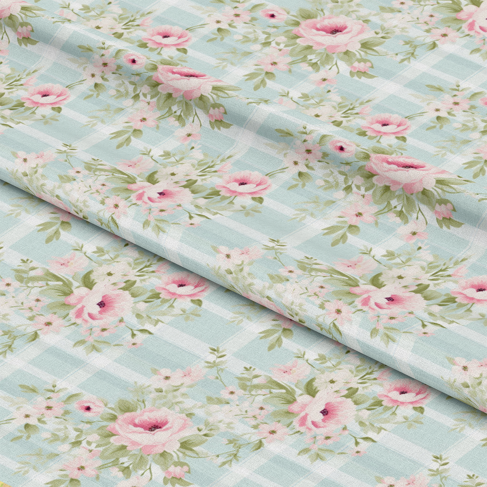 Shabby Chic Floral Plaid Pattern 6 Quilting Cotton Fabric