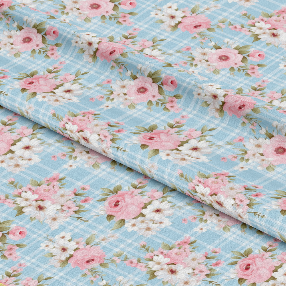 Shabby Chic Floral Plaid Pattern 7 Quilting Cotton Fabric