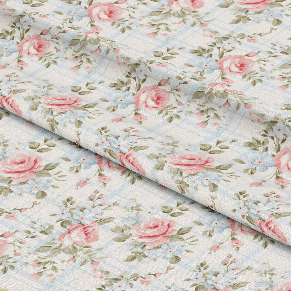Shabby Chic Floral Plaid Pattern 8 Quilting Cotton Fabric