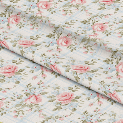 Shabby Chic Floral Plaid Pattern 8 Quilting Cotton Fabric