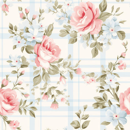 Cottage Rose Gingham Pattern 8 Minky Fabric