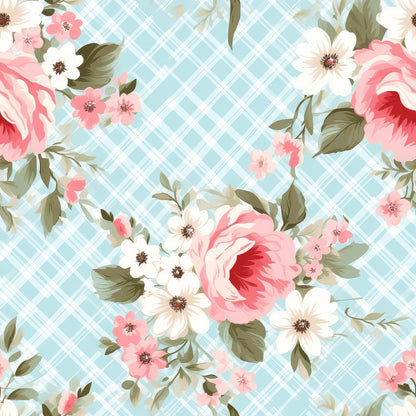 Cottage Rose Gingham Pattern 9 Minky Fabric