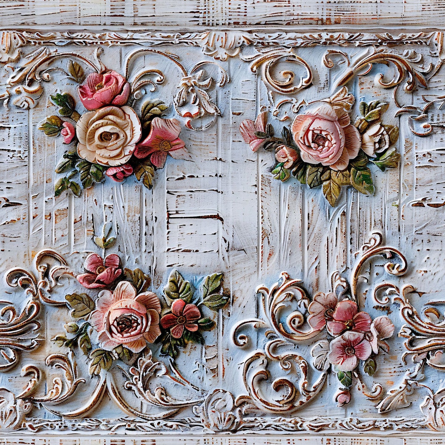 Shabby Chic Antique Painted Wood Pattern 10 Quilting Cotton Fabric