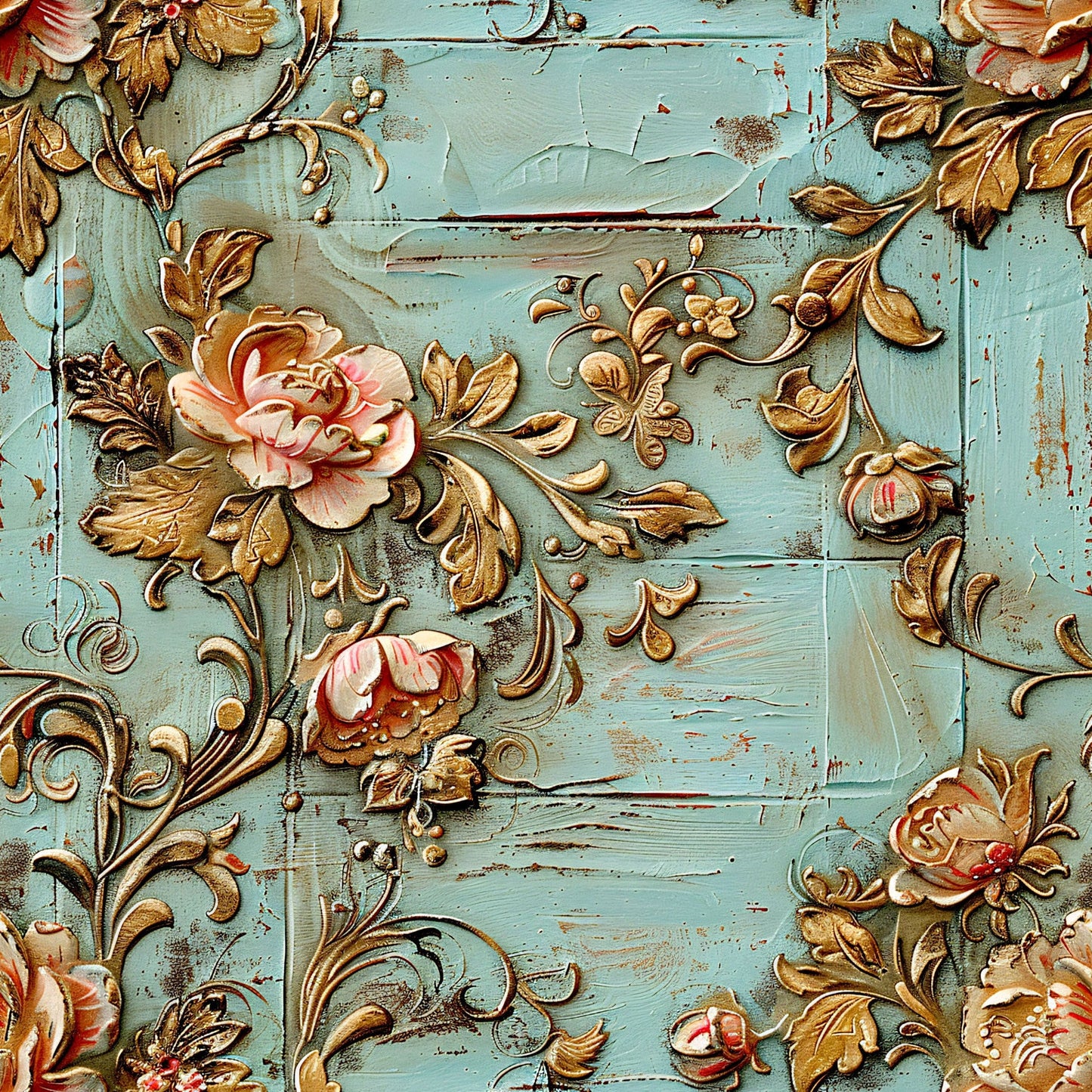 Shabby Chic Antique Painted Wood Pattern 5 Quilting Cotton Fabric
